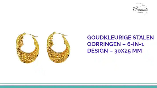 Goudkleurige Stalen Oorringen &ndash; 6-in-1 design &ndash; 30x25 mm by@Outfy