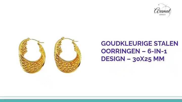 Goudkleurige Stalen Oorringen &ndash; 6-in-1 design &ndash; 30x25 mm by@Outfy