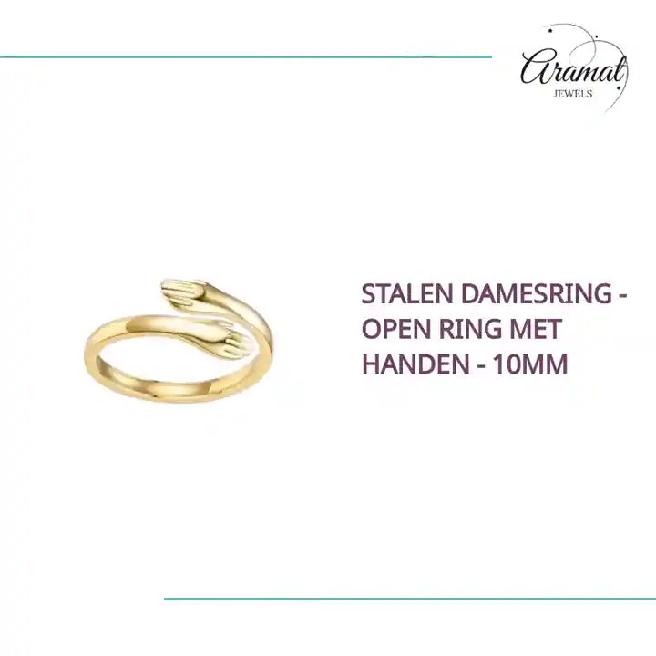 Stalen Damesring - Open Ring met Handen - 10mm by@Outfy