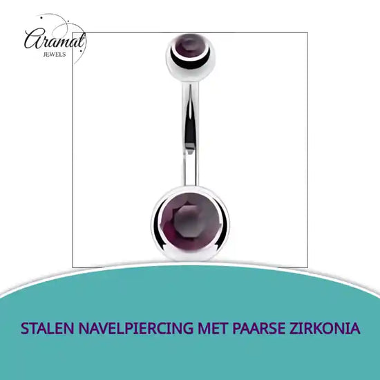 Stalen navelpiercing met paarse zirkonia by@Outfy