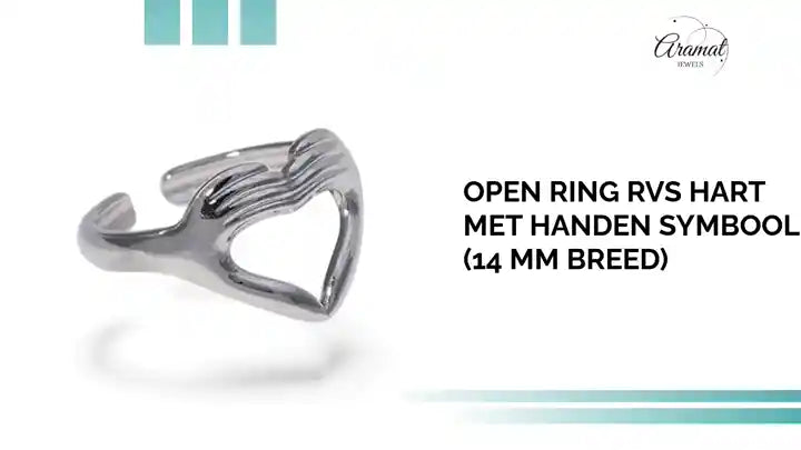 Open Ring RVS Hart met Handen Symbool (14 mm Breed) by@Outfy