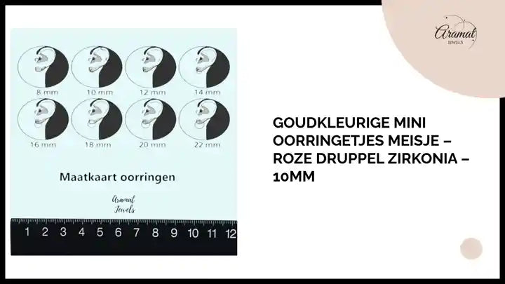Goudkleurige Mini Oorringetjes Meisje &ndash; Roze Druppel Zirkonia &ndash; 10mm by@Outfy