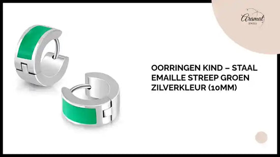 Oorringen kind &ndash; Staal Emaille Streep Groen Zilverkleur (10mm) by@Outfy
