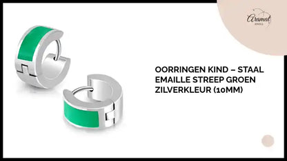 Oorringen kind &ndash; Staal Emaille Streep Groen Zilverkleur (10mm) by@Outfy