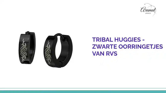 Tribal Huggies - Zwarte Oorringetjes van RVS by@Outfy