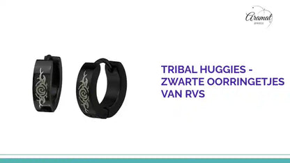 Tribal Huggies - Zwarte Oorringetjes van RVS by@Outfy