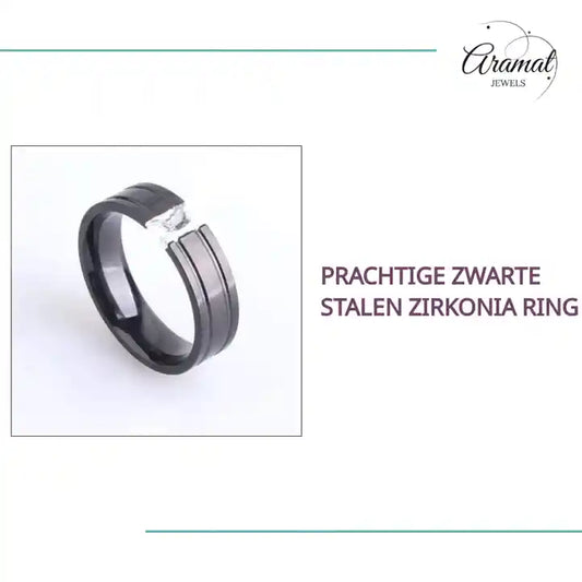 Prachtige Zwarte Stalen Zirkonia Ring by@Outfy