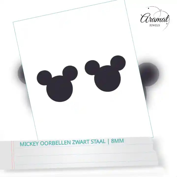 Mickey Oorbellen Zwart Staal | 8mm by@Outfy
