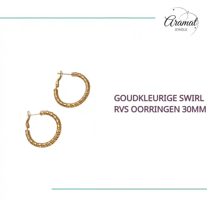 Goudkleurige swirl RVS oorringen 30mm by@Outfy