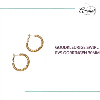 Goudkleurige swirl RVS oorringen 30mm by@Outfy