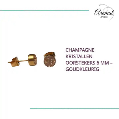 Champagne kristallen oorstekers 6 mm &ndash; goudkleurig by@Outfy