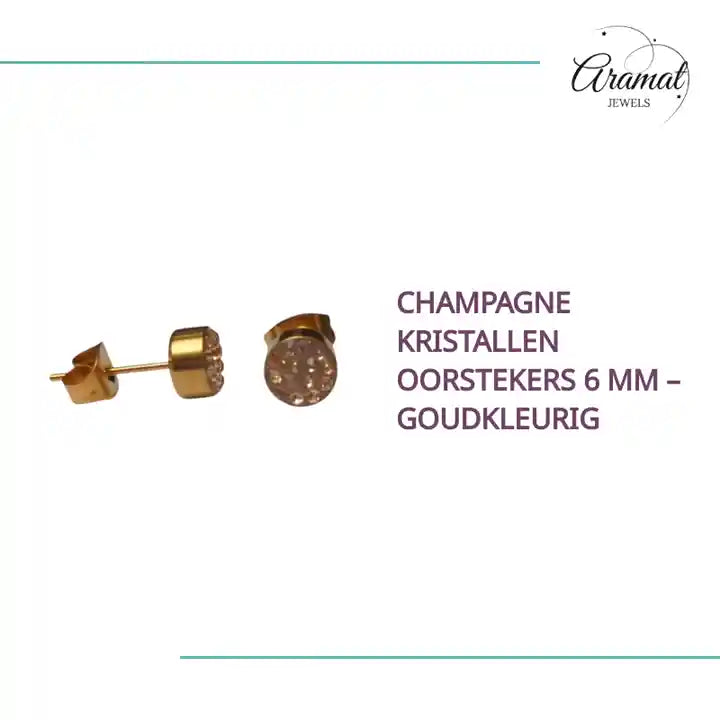 Champagne kristallen oorstekers 6 mm &ndash; goudkleurig by@Outfy