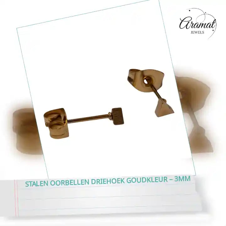 Stalen Oorbellen Driehoek Goudkleur &ndash; 3mm by@Outfy