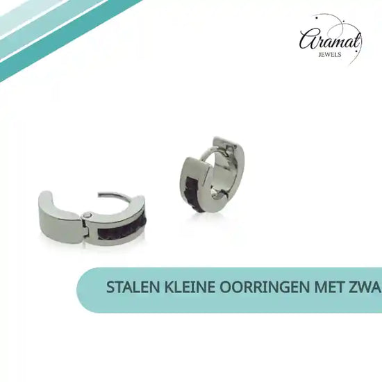 Stalen kleine Oorringen met Zwarte Kristallen by@Outfy