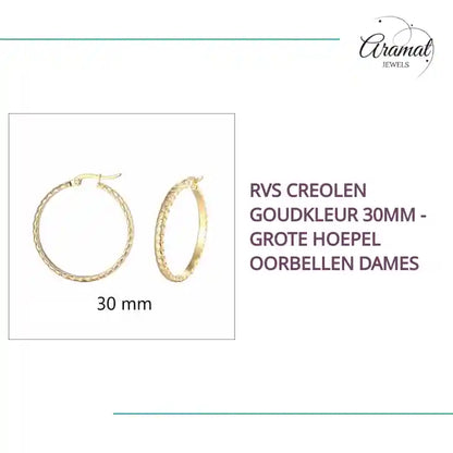 RVS Creolen Goudkleur 30mm - Grote Hoepel Oorbellen Dames by@Outfy