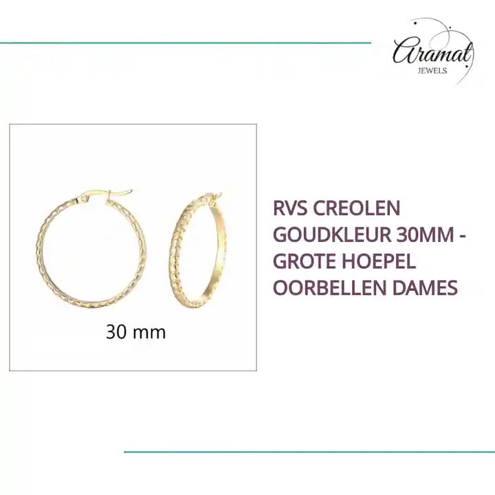 RVS Creolen Goudkleur 30mm - Grote Hoepel Oorbellen Dames by@Outfy
