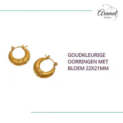 Goudkleurige oorringen met bloem 22x21mm by@Outfy