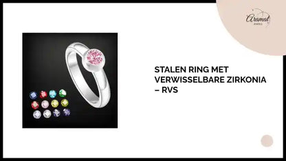 Stalen Ring met Verwisselbare Zirkonia &ndash; RVS by@Outfy