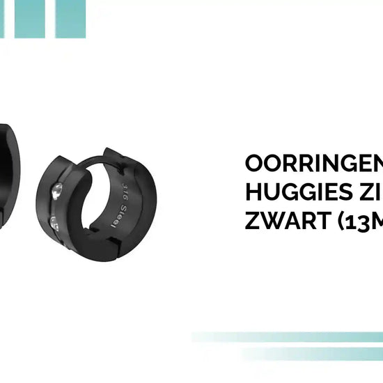 Oorringen &ndash; Staal Huggies Zirkonia Zwart (13mm) by@Outfy