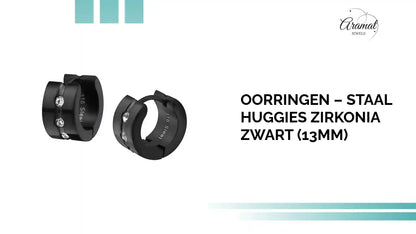 Oorringen &ndash; Staal Huggies Zirkonia Zwart (13mm) by@Outfy
