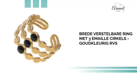 Brede Verstelbare Ring met 3 Emaille Cirkels - Goudkleurig RVS by@Outfy