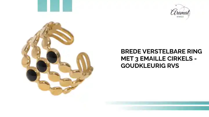 Brede Verstelbare Ring met 3 Emaille Cirkels - Goudkleurig RVS by@Outfy