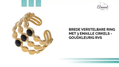 Brede Verstelbare Ring met 3 Emaille Cirkels - Goudkleurig RVS by@Outfy