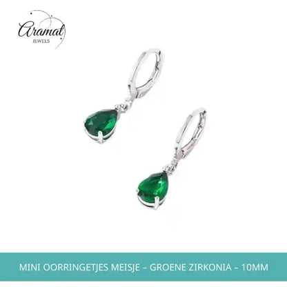 Mini Oorringetjes Meisje &ndash; Groene Zirkonia &ndash; 10mm by@Outfy