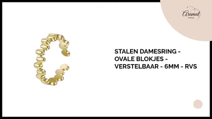 Stalen Damesring - Ovale Blokjes - Verstelbaar - 6mm - RVS by@Outfy