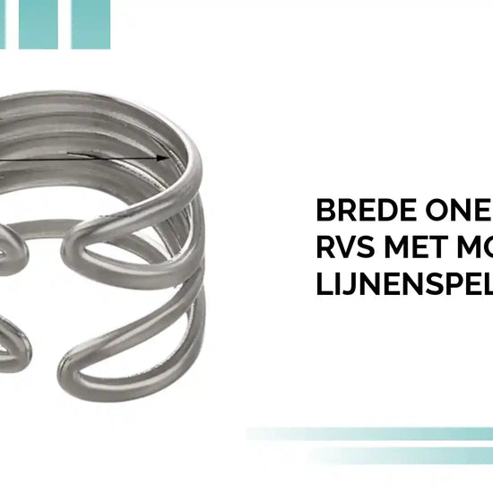 Brede One Size Ring RVS met Modern Lijnenspel (14 mm) by@Outfy