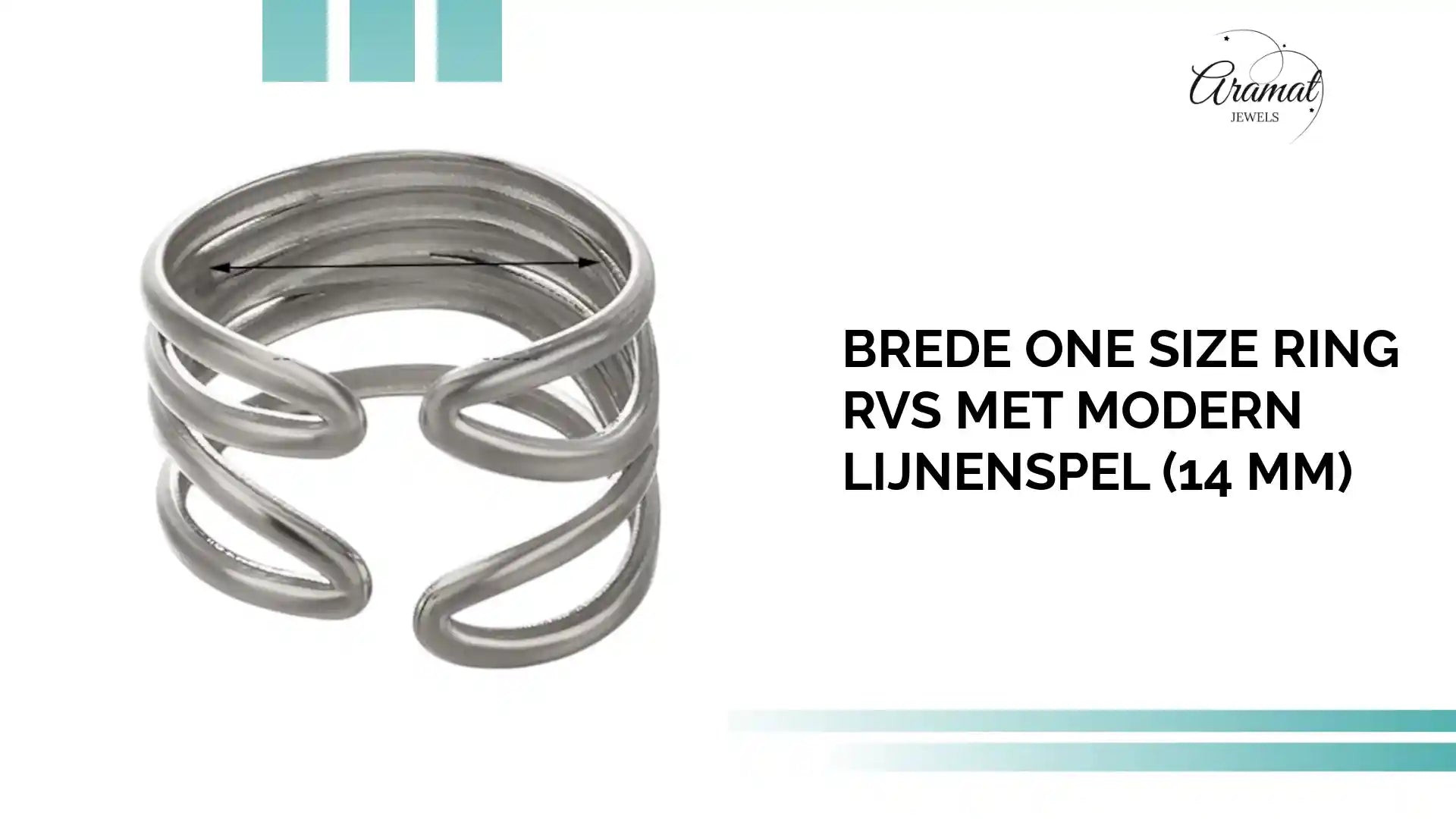Brede One Size Ring RVS met Modern Lijnenspel (14 mm) by@Outfy