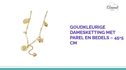 Goudkleurige damesketting met parel en bedels &ndash; 45+5 cm by@Outfy