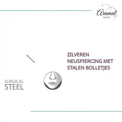 Zilveren Neuspiercing met Stalen Bolletjes by@Outfy