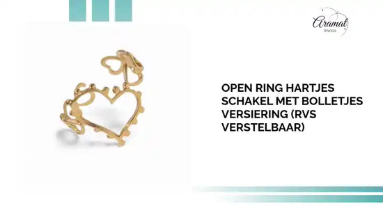 Open Ring Hartjes Schakel met Bolletjes Versiering (RVS Verstelbaar) by@Outfy