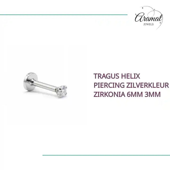 Tragus Helix Piercing Zilverkleur Zirkonia 6mm 3mm by@Outfy