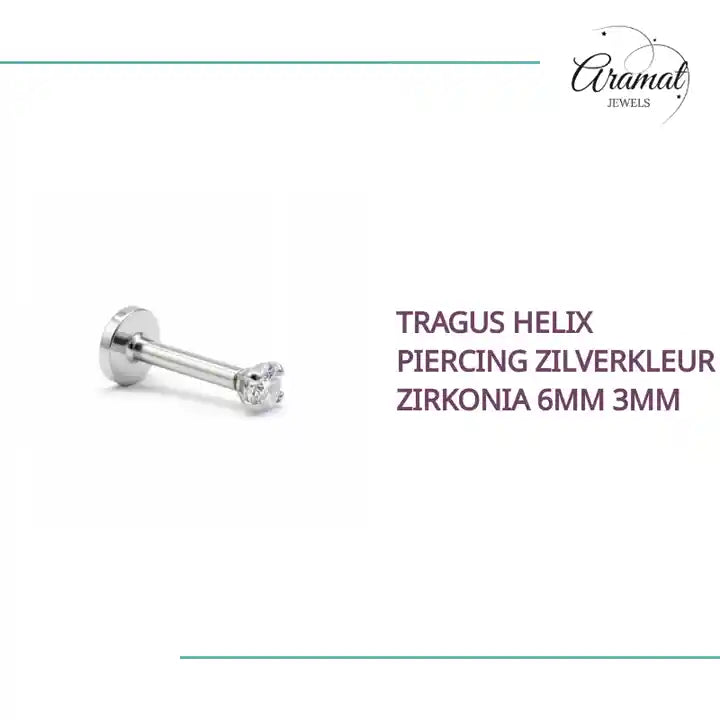 Tragus Helix Piercing Zilverkleur Zirkonia 6mm 3mm by@Outfy
