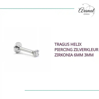 Tragus Helix Piercing Zilverkleur Zirkonia 6mm 3mm by@Outfy