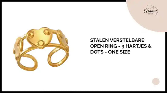 Stalen Verstelbare Open Ring - 3 Hartjes &amp; Dots - One Size by@Outfy