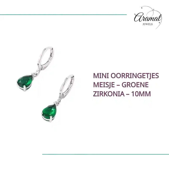 Mini Oorringetjes Meisje &ndash; Groene Zirkonia &ndash; 10mm by@Outfy