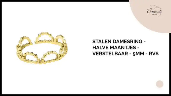 Stalen Damesring - Halve Maantjes - Verstelbaar - 5mm - RVS by@Outfy