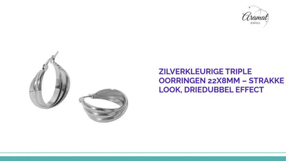 Zilverkleurige Triple Oorringen 22x8mm &ndash; Strakke look, driedubbel effect by@Outfy