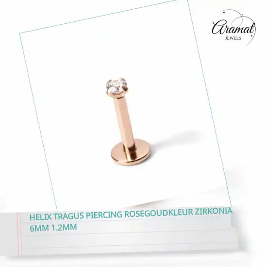 Helix Tragus Piercing Rosegoudkleur Zirkonia 6mm 1.2mm by@Outfy