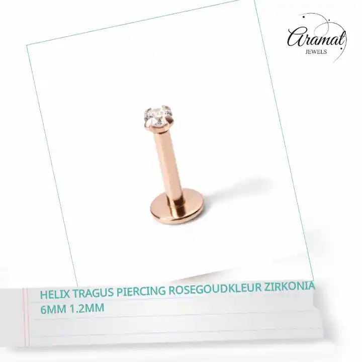 Helix Tragus Piercing Rosegoudkleur Zirkonia 6mm 1.2mm by@Outfy