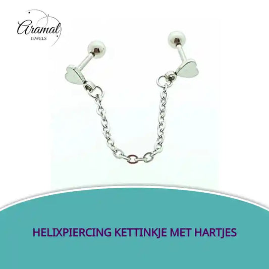 Helixpiercing kettinkje met Hartjes by@Outfy