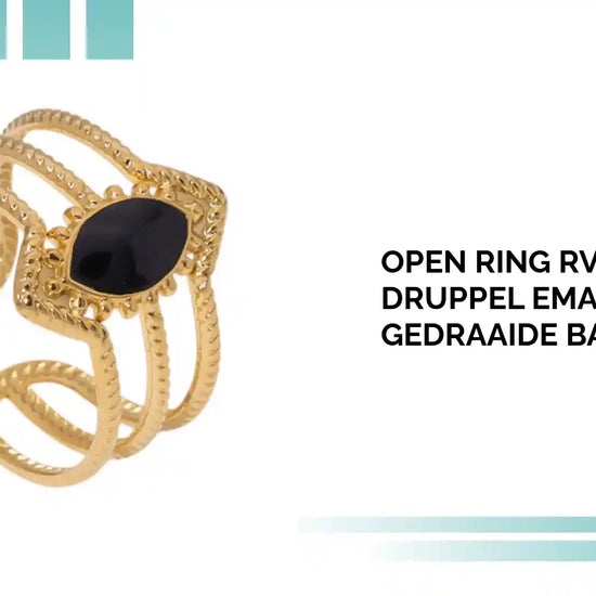 Open Ring RVS met Druppel Emaille en Gedraaide Banden (15 mm) by@Outfy