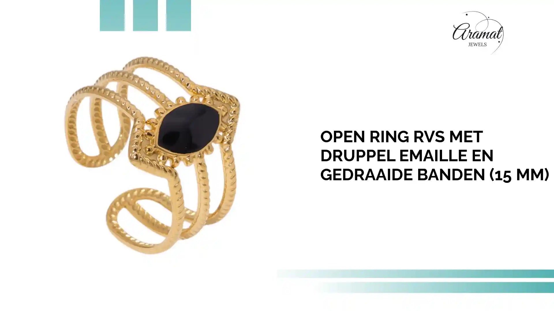 Open Ring RVS met Druppel Emaille en Gedraaide Banden (15 mm) by@Outfy