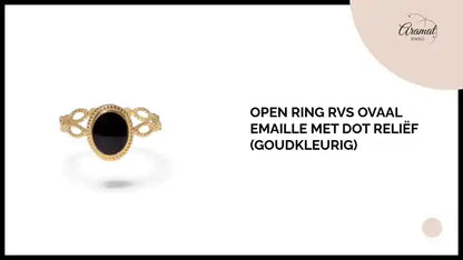 Open Ring RVS Ovaal Emaille met Dot Reli&euml;f (Goudkleurig) by@Outfy