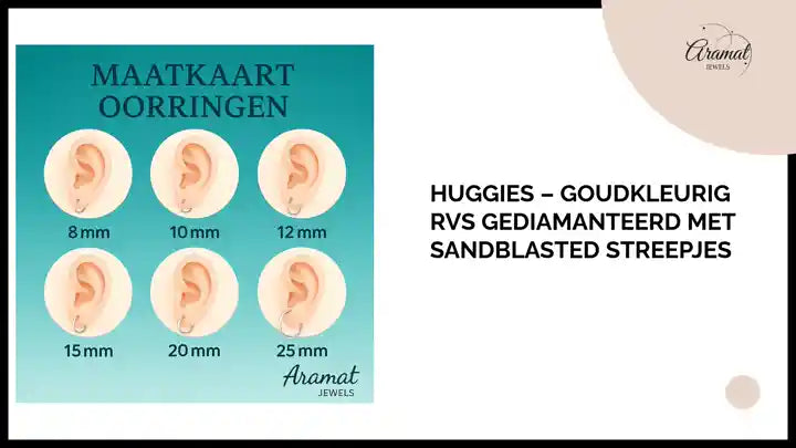 Huggies &ndash; Goudkleurig RVS Gediamanteerd met Sandblasted Streepjes by@Outfy