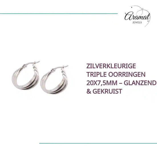 Zilverkleurige Triple Oorringen 20x7,5mm &ndash; Glanzend &amp; Gekruist by@Outfy