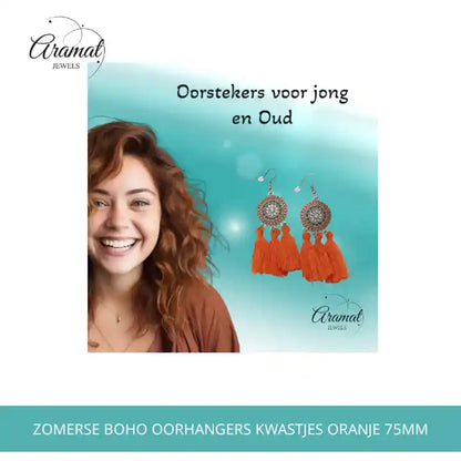 Zomerse Boho Oorhangers Kwastjes Oranje 75mm by@Outfy